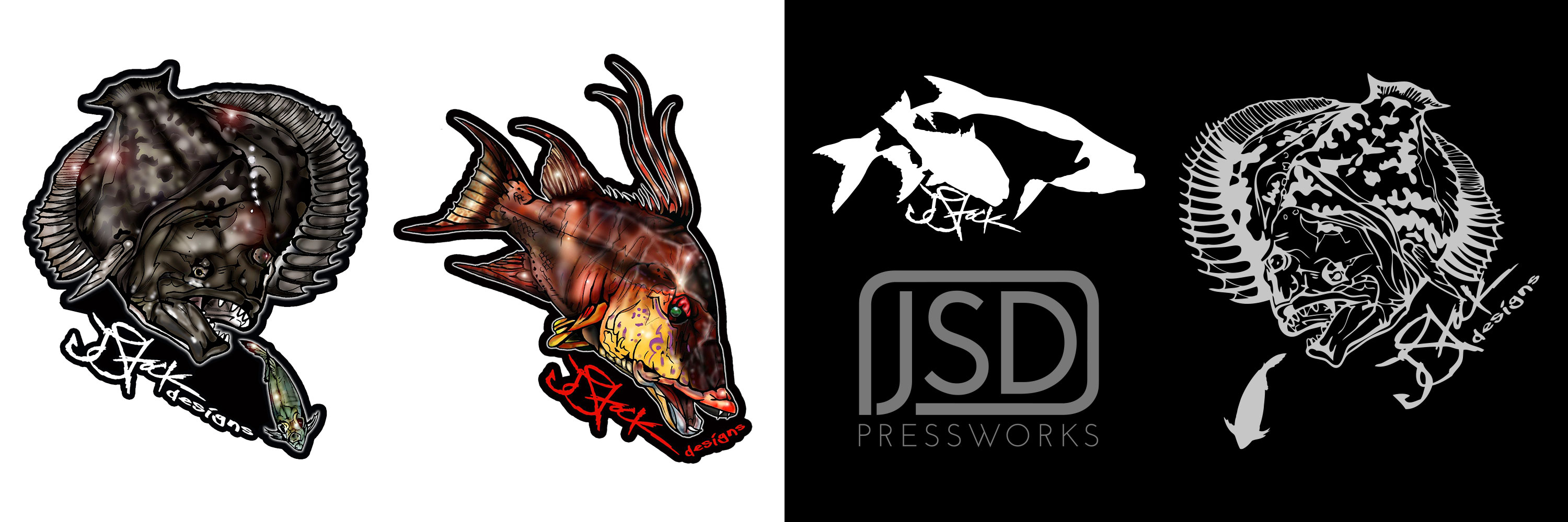 A few examples of stickers, both printed stickers and diecut vinyl decals.